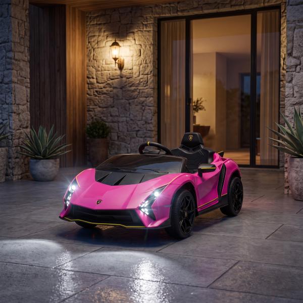 Carro Elétrico para Crianças Lamborghini 12V Controlo Remoto Faróis Buzina Arranque Lento e Música MP3 114,5x64x45,5 cm Rosa