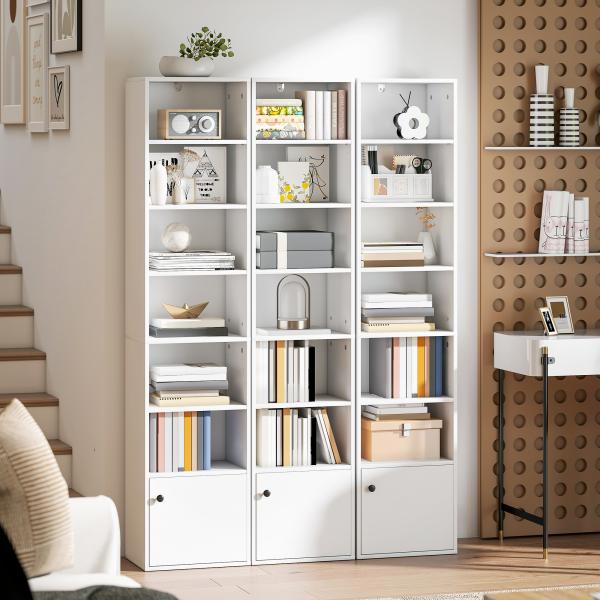 Estante de 7 Níveis Estante para Livros com Prateleiras Ajustáveis e Armário Estante Moderna 40x30x180 cm Branco