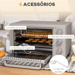 Mini Forno Elétrico 21L 1400W com Temporizador até 60min e Temperatura Ajustável até 230℃ 46x38,5x29 cm Prata