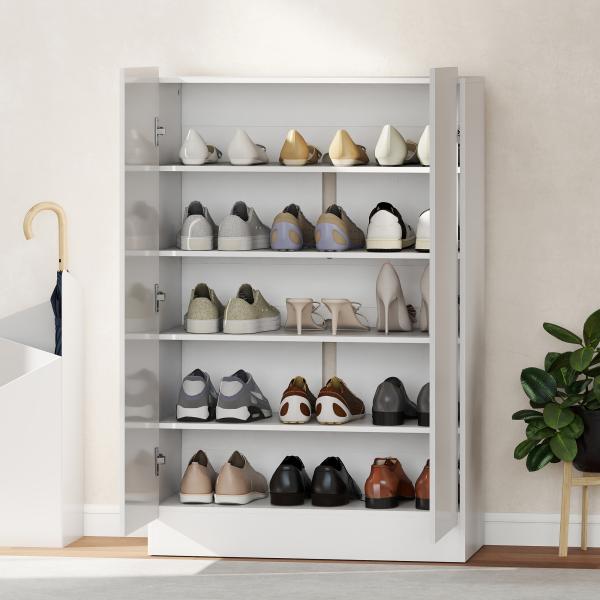 Sapateira para Entrada com Prateleiras Ajustáveis para 20 Pares de Sapatos 72x34,5x103 cm Branco Brilhante