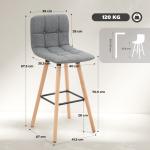 Conjunto de 2 Bancos de Bar Bancos Altos de Cozinha com Encosto Apoio para Pés Estilo Moderno 41,5x47x97,5 cm Cinzento