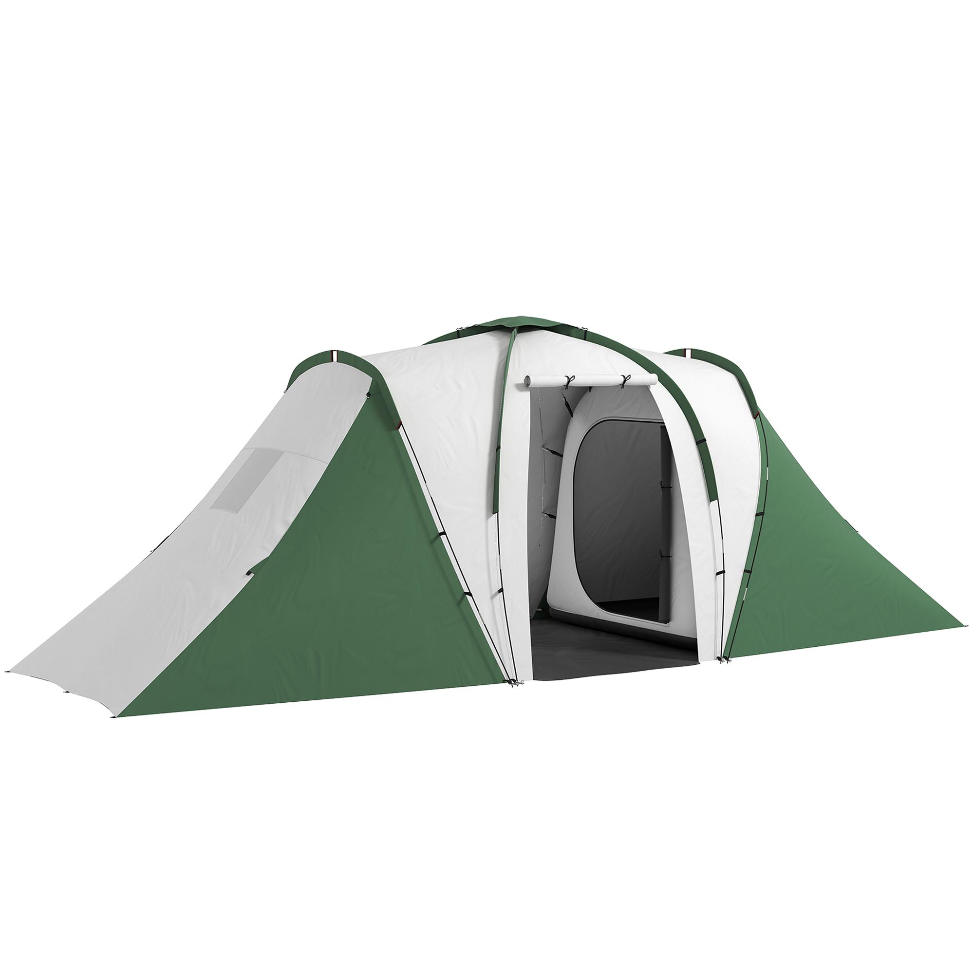 Tenda de Campismo Familiar para 4 - 6 Pessoas com 2 Dormitórios Impermeável 3000 mm com Bolsa 555x225x190 cm Cinza e Verde