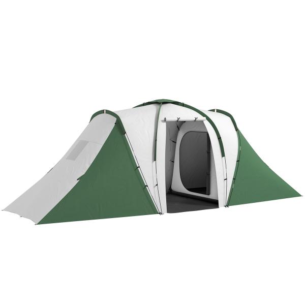 Tenda de Campismo Familiar para 4 - 6 Pessoas com 2 Dormitórios Impermeável 3000 mm com Bolsa 555x225x190 cm Cinza e Verde