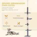 Árvore Arranhadora para Gatos Arranhador para Fixar ao Teto Altura Ajustável com Plataformas Poste de Sisal 40x34x230 - 260cm Cinza