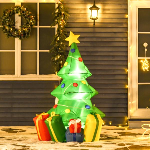 Árvore de Natal Insuflável 1,5 m com Decorações e Luzes LED Insuflável de Natal 65x75x150 cm Multicor