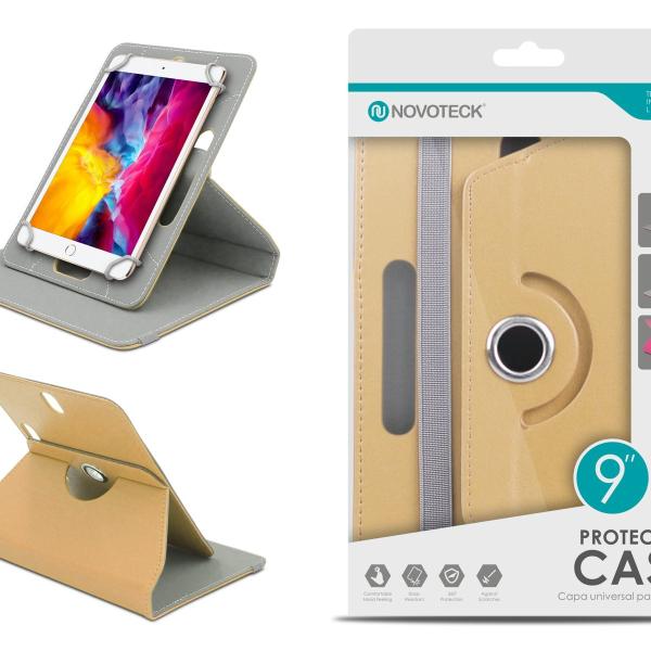 Capa Protetora Universal Dourado para Tablet de 9'' - N-003 - Confortável, Resistente a Quedas e com Suporte Ajustável
