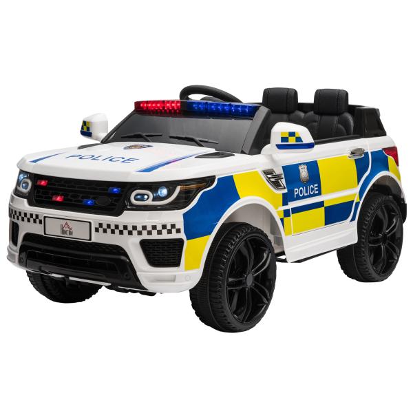 Carro Elétrico Crianças 12V Policial com Bluetooth USB Luz Sirene 110x68x52 cm Brincar Infantil Branco
