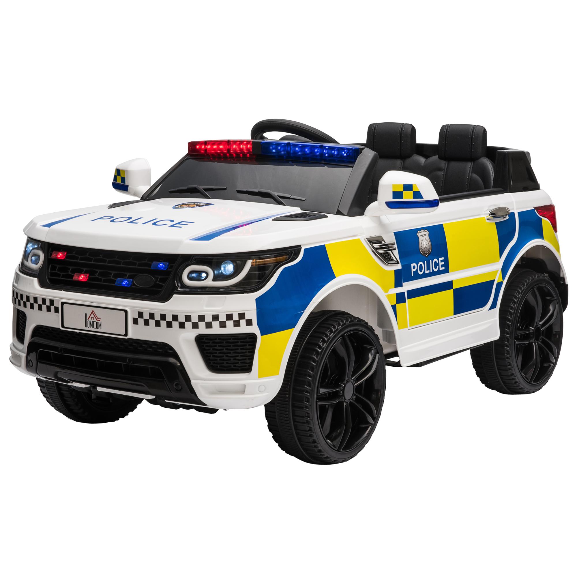Carro Elétrico Crianças 12V Policial com Bluetooth USB Luz Sirene 110x68x52 cm Brincar Infantil Branco