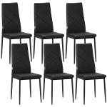 Conjunto de 6 Cadeiras de Sala de Jantar Estofadas em Couro Sintético com Encosto Alto e Pés de Aço 41x50x97cm Preto