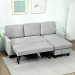 Sofá - Cama Chaise Longue de 3 Lugares Chaise Longue Reversível Ambos Lados com Armazenamento com Capas Removíveis 197x129x85 cm Cinza