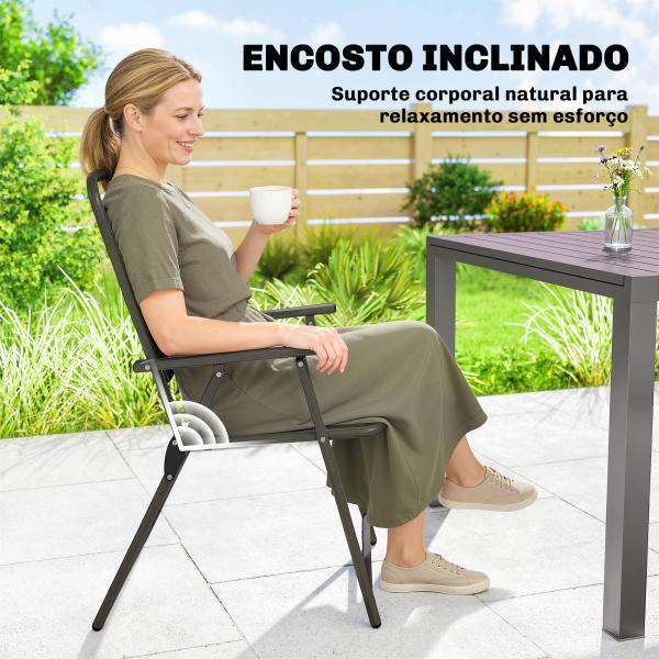 Conjunto de 4 Cadeiras Dobráveis para Jardim com Apoios de Braços Encosto e Assento Estrutura Metálica 55x63x93 cm Castanho