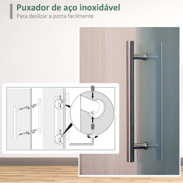 Porta de Correr de Vidro 102,5x205 cm Porta de Correr de Vidro com Trilho Translúcida