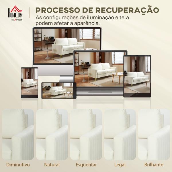 Sofá de 3 Lugares de 181 cm Estofado em Veludo com Almofadas Espessas Pernas de Metal Branco Creme
