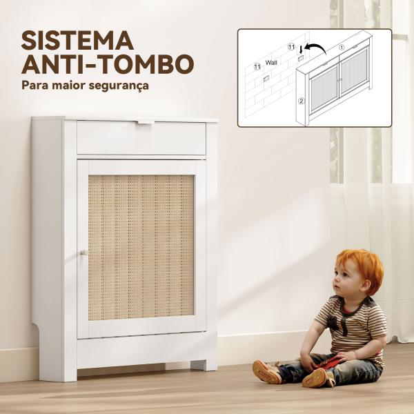 Cobertura para Radiador com Porta Rebatível e Vime Proteção Radiador de MDF 78x19x95,5 cm com Compartimento Desenho Boémio Branco