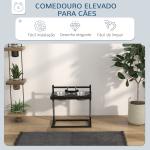 Comedouro Elevado para Cães com 2 Tigelas Altura Ajustável e 1 Peça de Metal com Formato de Osso 40,5x22x39 cm Preto