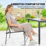 Conjunto de Mesa e Cadeiras de Jardim de 7 Peças com Mesa com Efeito Madeira e 6 Cadeiras com Assento Respirável Caqui
