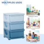 Organizador de Brinquedos Infantil para crianças acima de 3 anos com 3 Gavetas e Alças amplo espaço de armazenamento para Roupas Livros brinquedos 37x37x56,5 cm Azul