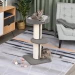 Arranhador para Gatos Altura 91 cm de 3 Níveis com Ninho Plataforma e Poste de Sisal 45x45x91 cm Cinza