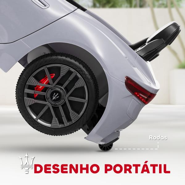 Carro Elétrico para Crianças Maserati Gran Turismo Folgore 12V Controlo Remoto Faróis Buzina e Música MP3 98x59x43 cm Cinza