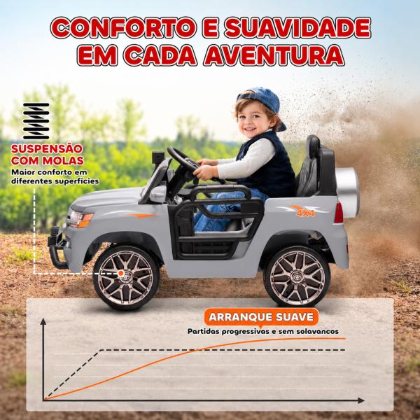 Carro Elétrico para Crianças Toyota Land Cruiser 12V com Faróis Buzina Arranque Lento e Música MP3 107x65x55,5 cm Cinza