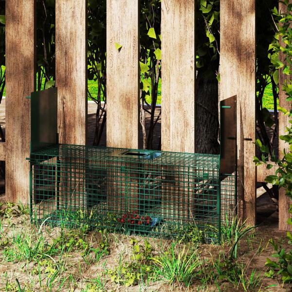 Armadilha para Animais Vivos com Porta Gaiola de Captura com Alça de Transporte para Coelhos Raposas Pequenas 80x25x30cm Verde Escuro