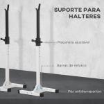 Suporte para Barra de Pesos Ajustável Estante de Aço para Levantamento de Pesos Carga Máx. 150kg Treinamento em Academia Casa 52x48x105 - 160cm Branco e Preto