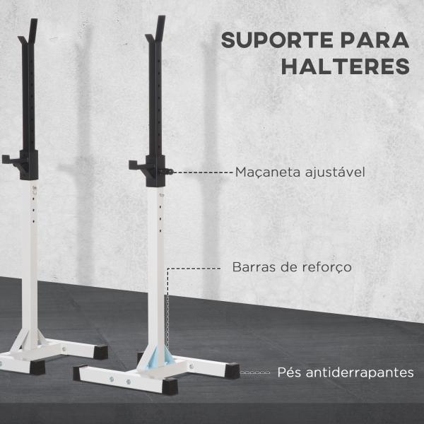 Suporte para Barra de Pesos Ajustável Estante de Aço para Levantamento de Pesos Carga Máx. 150kg Treinamento em Academia Casa 52x48x105 - 160cm Branco e Preto