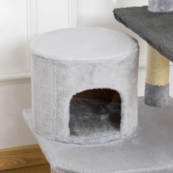 Árvore para gatos Arranhador Grande com Plataformas para Brincar coberta de Pelucía Cinza 48x48x100 cm