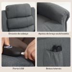 Poltrona Relax Reclinável Elétrica Elevatória com Massagem Vibratória e Calor, Comando à Distância, Cinzento