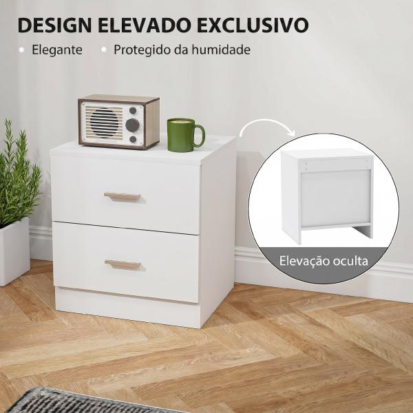Mesa de Cabeceira Moderna Mesinha de Cabeceira com 2 Gavetas para Sala Quarto Capacidade 30 kg 45x39,5x49 cm Branco