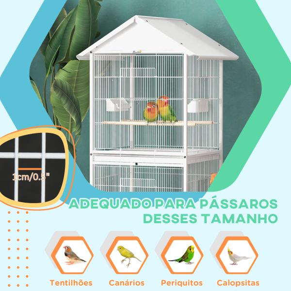 Gaiola para Pássaros 2 em 1 com 2 Andares Rodas 4 Comedouros 4 Poleiros e Bandejas Amovíveis 78x75x168 cm Branco