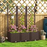Floreira com Treliça de PP com Drenagem e Amplo Espaço para Plantas Trepadoras Vaso com Suporte para Jardim 120x40x135 cm Marrom