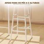 Conjunto de Móvel Bar com Mesa Alta e 2 Bancos com Prateleira de Armazenamento e Estrutura de Metal 80x50x90cm Branco e Madeira
