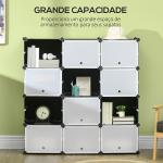 Armário Modular de Plástico Armário com 12 Cubos Organizadores de Sapatos Roupas Brinquedos 125x32x125cm Branco e Preto