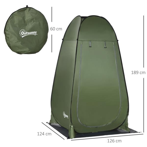 Tenda de Duche Tenda de Privacidade Portátil com 1 Gancho Bolso Bolsa de Transporte e UV20+ 126x124x189 cm Verde