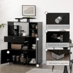 Aparador Auxiliar para Microondas Buffet de Cozinha com 2 Armários com Portas 1 Gaveta e Prateleiras 90x40x120 cm Preto