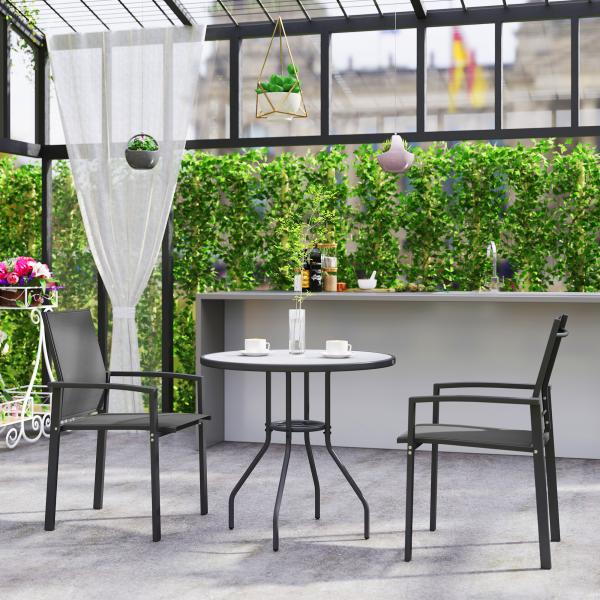 Conjunto de 2 Cadeiras de Jardim Empilháveis com Tecido Transpirável e Estrutura em Aço 56x58x89 cm Cinzento Escuro