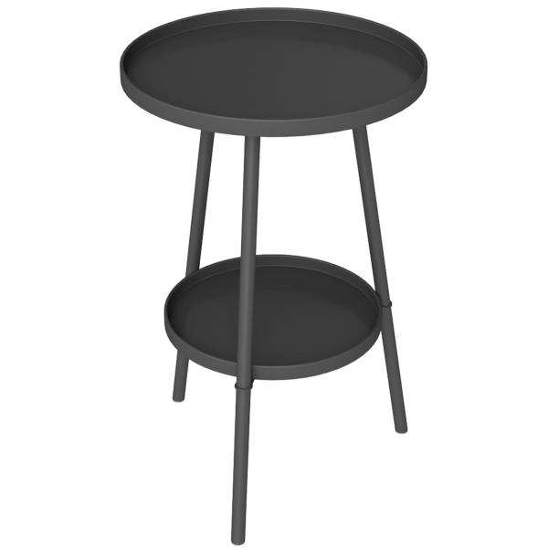 Mesa de Jardim Redonda de 2 Níveis Mesa de Exterior Ø32x51 cm com Bandeja Inferior e Estrutura de Metal Preto