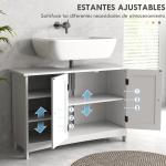Móvel para Lavatório Pousar de Madeira com 1 Armário 3 Prateleiras Abertas e Prateleira Ajustável 90x30x60 cm Branco
