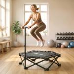 Trampolim de Fitness Dobrável 104 cm com Barra Ajustável em 3 Alturas e Bolsa de Transporte Preto