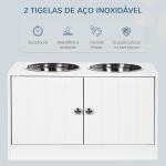 Comedouro Elevado para Cães Grandes com 2 Tigelas de 2000ml de Aço Inoxidável 2 Portas e Armazenamento 60x30x35,5cm Branco