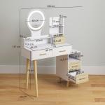 Toucador com Espelho e Luzes LED Ajustáveis 5 Gavetas 4 Compartimentos e 1 Prateleira 100x44x137 cm Branco e Madeira