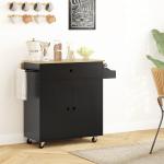 Ilha de Cozinha com Rodas com Lateral Dobrável Gaveta Suporte para Temperos e Prateleira Ajustável 106x42x87 cm Preto e Carvalho