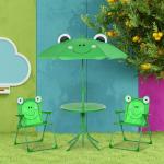 Conjunto de Mesa e Cadeira de Jardim Conjunto de Picnic Dobrável para Crianças Conjunto de Mesa com Chapéu de Sol com Altura Ajustável 100 - 125cm Desenho de Sapo Verde