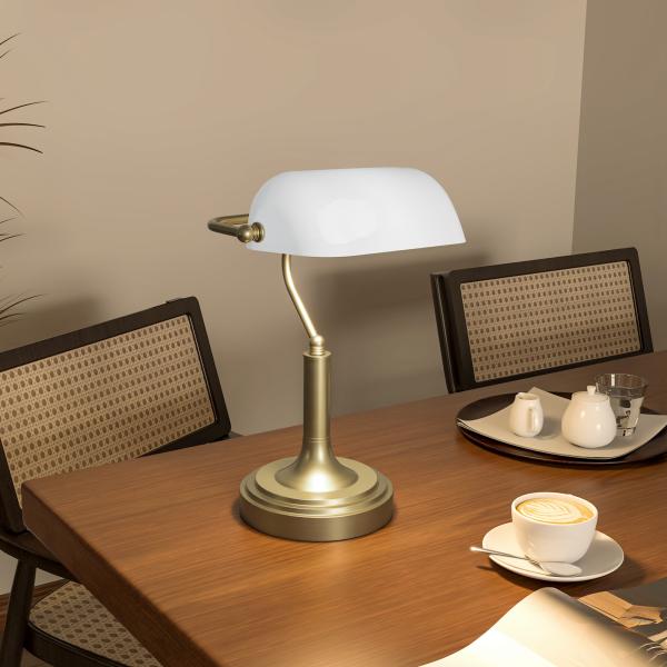 Candeeiro de Mesa Banqueiro Candeeiro de Mesa Vintage E27 com Ecrã Orientável a 45° 26,8x22x39,5 cm Branco