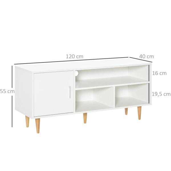 Móvel de TV para Televisores de até 60” Móvel de Sala de Estar Moderno com Armário 3 Compartimentos 120x40x55cm Branco