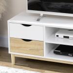 Móvel de TV para Televisores de até 55" com Prateleiras de Armazenamento e 4 Gavetas 120x40x44,5cm Branco e Carvalho