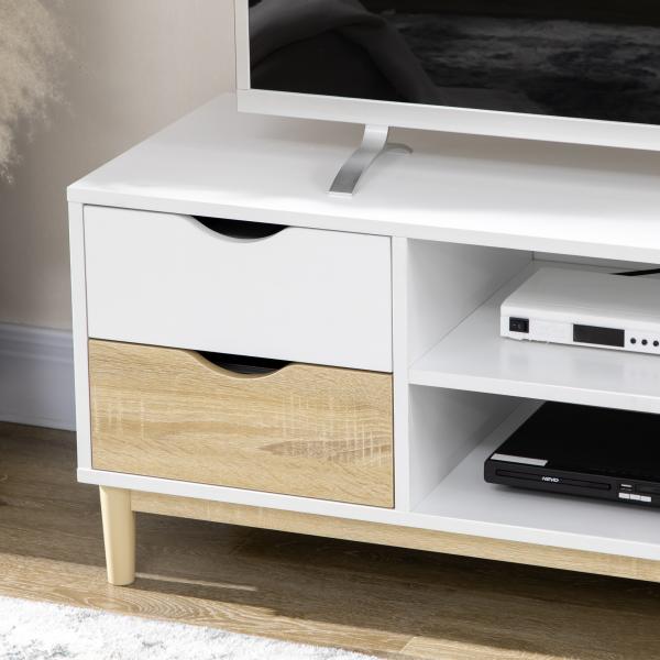 Móvel de TV para Televisores de até 55" com Prateleiras de Armazenamento e 4 Gavetas 120x40x44,5cm Branco e Carvalho