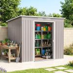 Abrigo de Jardim 213x130x172 cm Abrigo de Exterior de Aço Galvanizado com Porta Corredeira para Armazenamento Cinza Claro