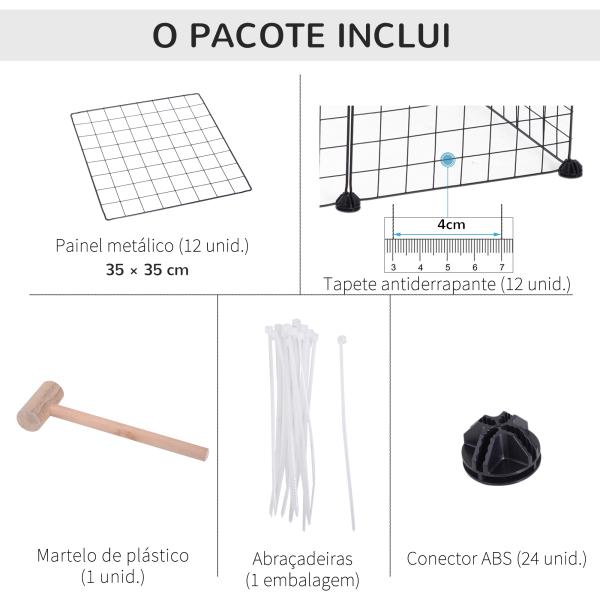 Recinto de Metal para Pequenos Animais de Estimação com 12 Painéis Desmontável DIY 106x73x36 cm Preto